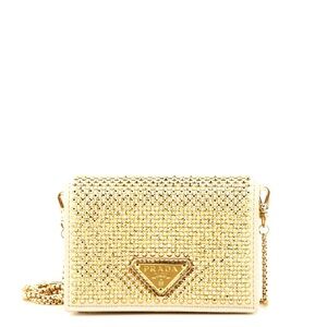 Prada Flap Card Holder with Chain Satin with Crystals